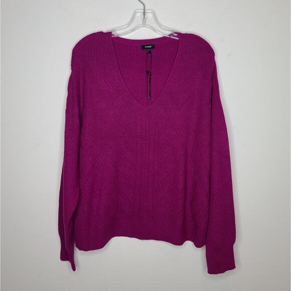 NWT Express fuchsia pink v-neck batwing sweater - large - Picture 1 of 5